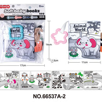 HKM-210643 Soft Cloth Book Toy for Autistic Children Featuring Black and White Cartoon Animals, Educational and Soothing, 12x12cm