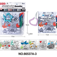 HKM-210643 Soft Cloth Book Toy for Autistic Children Featuring Black and White Cartoon Animals, Educational and Soothing, 12x12cm