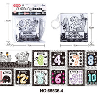 HKM-210643 Soft Cloth Book Toy for Autistic Children Featuring Black and White Cartoon Animals, Educational and Soothing, 12x12cm