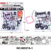 HKM-210643 Soft Cloth Book Toy for Autistic Children Featuring Black and White Cartoon Animals, Educational and Soothing, 12x12cm