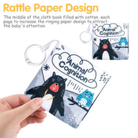 HKM-210643 Soft Cloth Book Toy for Autistic Children Featuring Black and White Cartoon Animals, Educational and Soothing, 12x12cm