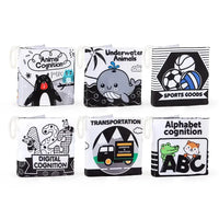 HKM-210643 Soft Cloth Book Toy for Autistic Children Featuring Black and White Cartoon Animals, Educational and Soothing, 12x12cm