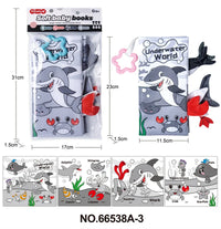 HKM-210643 Soft Cloth Book Toy for Autistic Children Featuring Black and White Cartoon Animals, Educational and Soothing, 12x12cm