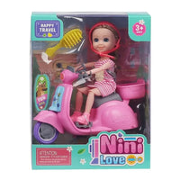 HKM-210707 6-Inch Mini Fashion Doll Ride-On Car Toy Set for Girls, Battery Operated, Educational Fun