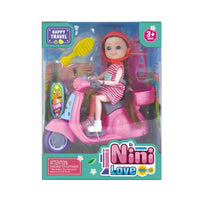 HKM-210707 6-Inch Mini Fashion Doll Ride-On Car Toy Set for Girls, Battery Operated, Educational Fun