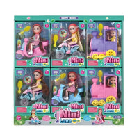 HKM-210707 6-Inch Mini Fashion Doll Ride-On Car Toy Set for Girls, Battery Operated, Educational Fun