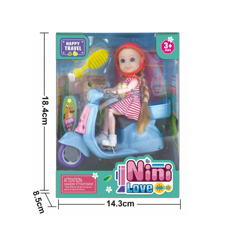 HKM-210707 6-Inch Mini Fashion Doll Ride-On Car Toy Set for Girls, Battery Operated, Educational Fun