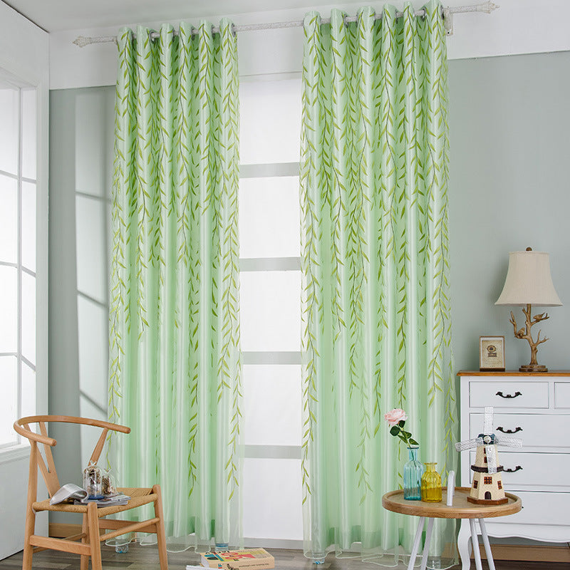 HKM-210771 Transparent Printed Organza Curtains with Plant Design - 100cm x 200cm
