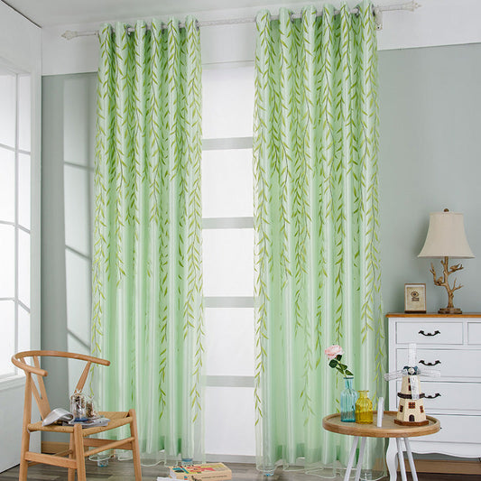 HKM-210771 Transparent Printed Organza Curtains with Plant Design - 100cm x 200cm