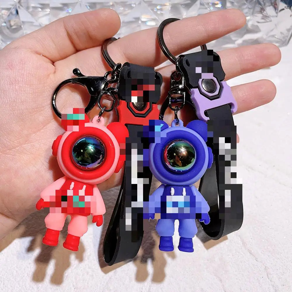 HKM-210899 Kawaii Astronaut 3D PVC Keychain Ring – Cute Cartoon Accessory for Keys
