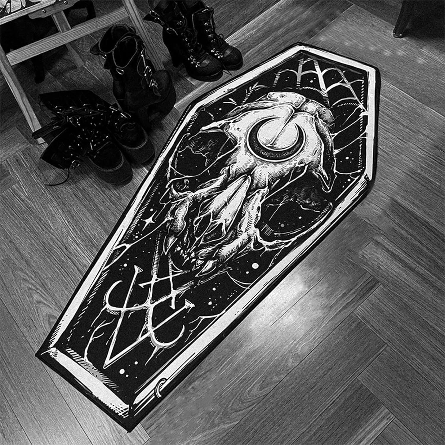 KTX-210963 Coffin Crown Halloween Decorative Floor Mat - Polyester Fiber, Various Sizes