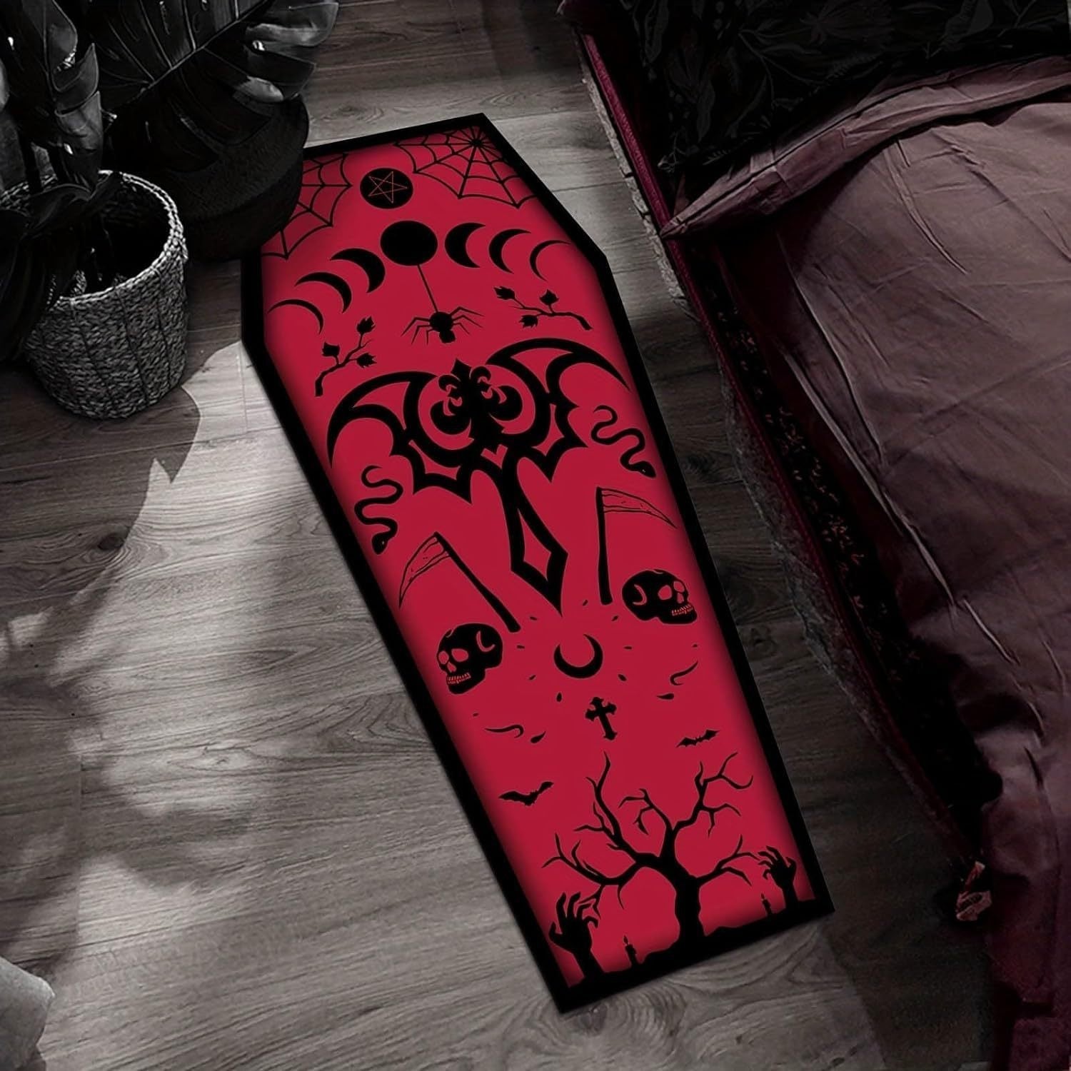 KTX-210963 Coffin Crown Halloween Decorative Floor Mat - Polyester Fiber, Various Sizes