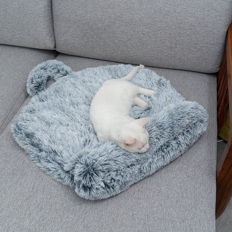 HKM-211027 Cozy Plush Round Cat Sleeping Bag - Warm Semi-Enclosed Pet Nest in Grey/White or Coffee/White