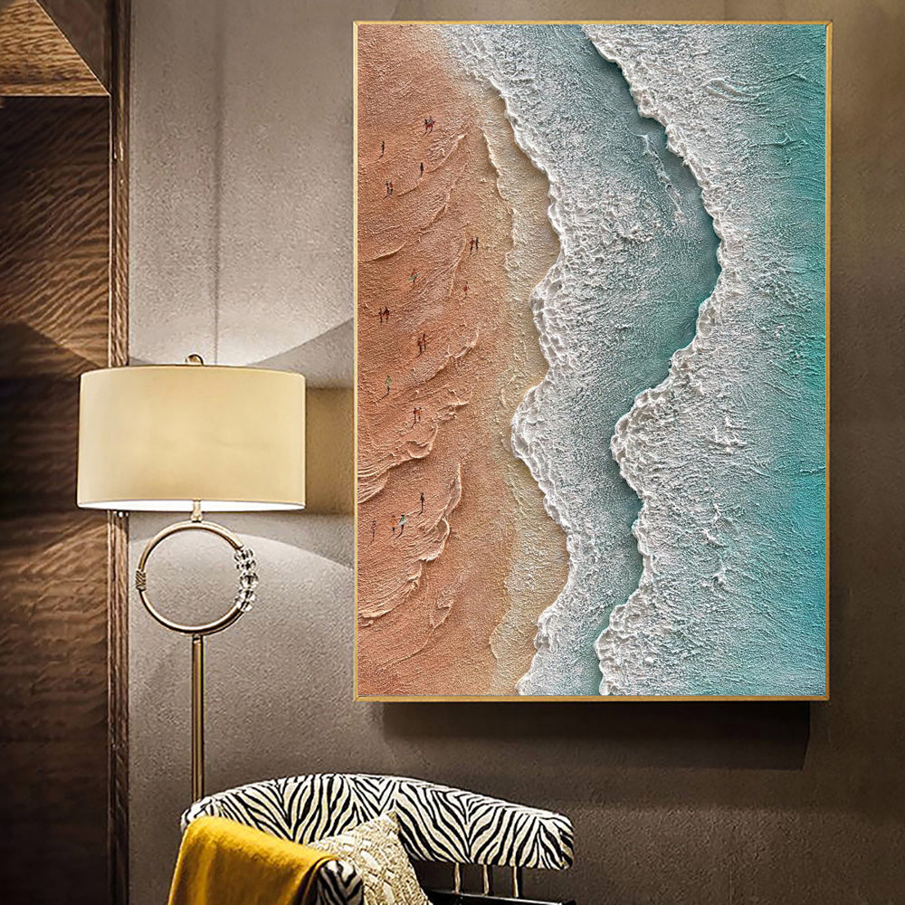 HKM-211155 Handmade 3D Textured Acrylic Seaside Landscape Canvas Oil Painting - Unframed Wall Art for Home Decor