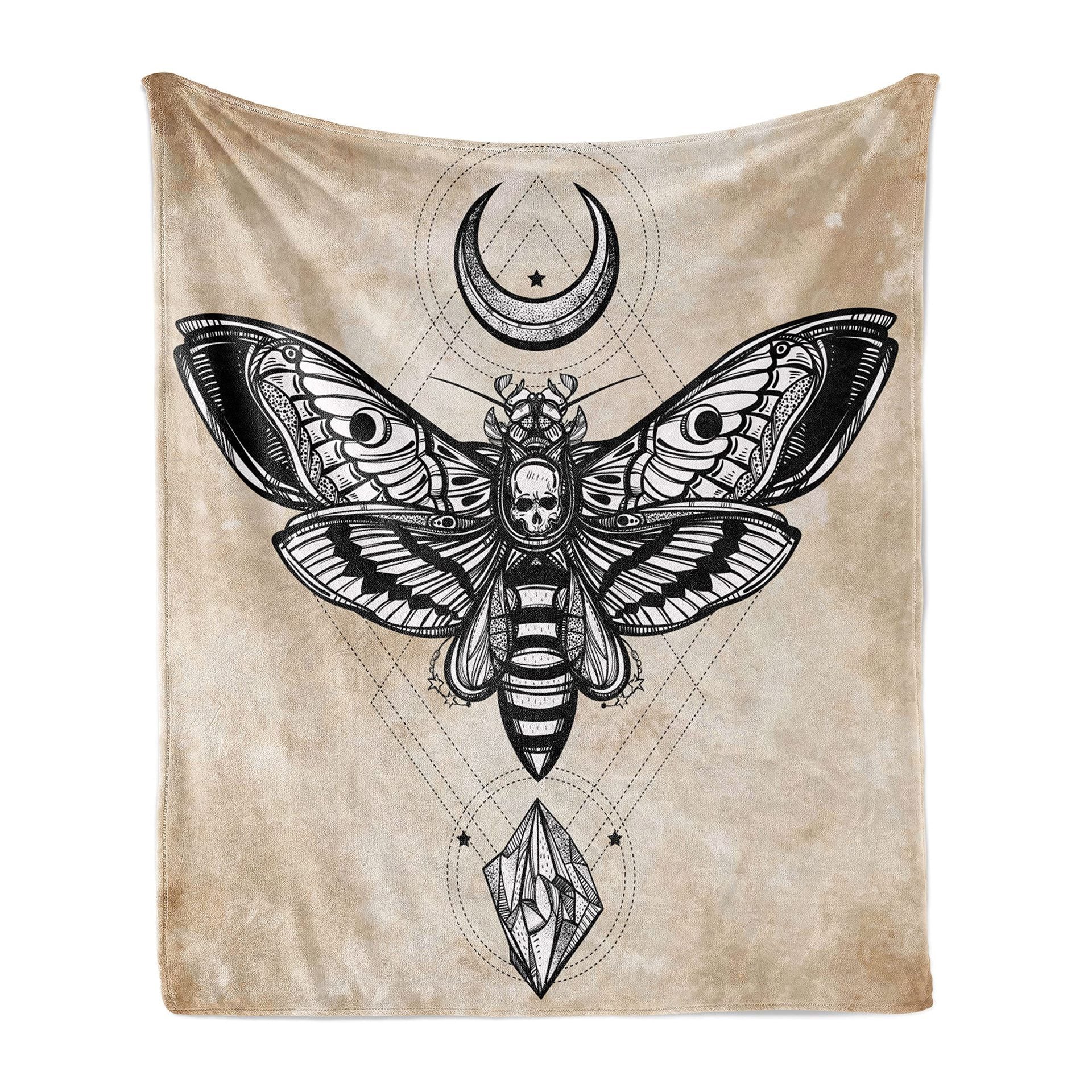 HKM-211219 Gothic Moth Moon Pattern Velvet Blanket - Multiple Sizes Available