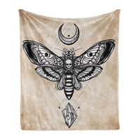 HKM-211219 Gothic Moth Moon Pattern Velvet Blanket - Multiple Sizes Available