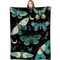 HKM-211219 Gothic Moth Moon Pattern Velvet Blanket - Multiple Sizes Available