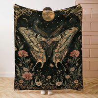 HKM-211219 Gothic Moth Moon Pattern Velvet Blanket - Multiple Sizes Available