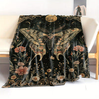 HKM-211219 Gothic Moth Moon Pattern Velvet Blanket - Multiple Sizes Available