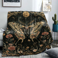 HKM-211219 Gothic Moth Moon Pattern Velvet Blanket - Multiple Sizes Available