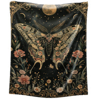 HKM-211219 Gothic Moth Moon Pattern Velvet Blanket - Multiple Sizes Available