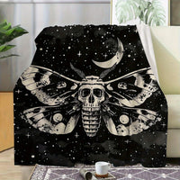 HKM-211219 Gothic Moth Moon Pattern Velvet Blanket - Multiple Sizes Available