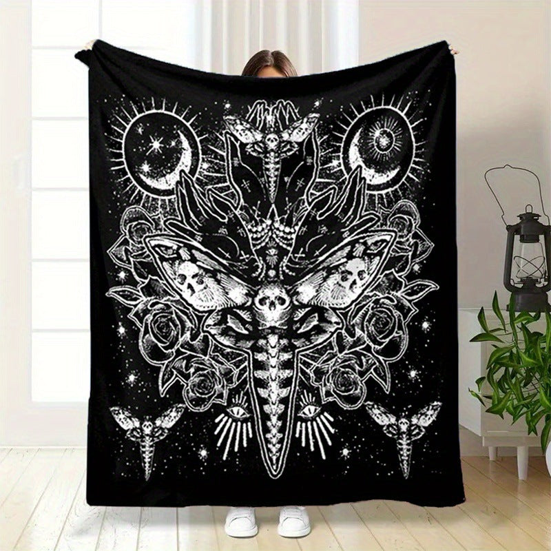 HKM-211219 Gothic Moth Moon Pattern Velvet Blanket - Multiple Sizes Available