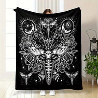 HKM-211219 Gothic Moth Moon Pattern Velvet Blanket - Multiple Sizes Available