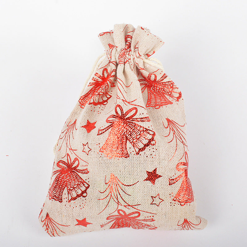 HKM-211347 Christmas Themed Cotton Linen Gift Packaging Bags, Handmade with Bronzing, 10x14cm & 13x18cm Sizes