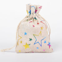HKM-211347 Christmas Themed Cotton Linen Gift Packaging Bags, Handmade with Bronzing, 10x14cm & 13x18cm Sizes
