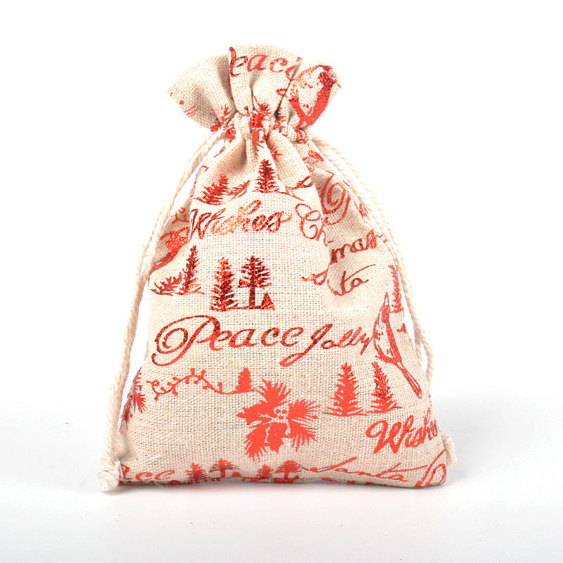 HKM-211347 Christmas Themed Cotton Linen Gift Packaging Bags, Handmade with Bronzing, 10x14cm & 13x18cm Sizes