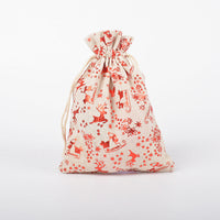 HKM-211347 Christmas Themed Cotton Linen Gift Packaging Bags, Handmade with Bronzing, 10x14cm & 13x18cm Sizes