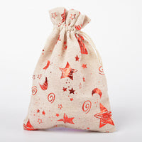 HKM-211347 Christmas Themed Cotton Linen Gift Packaging Bags, Handmade with Bronzing, 10x14cm & 13x18cm Sizes