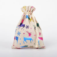 HKM-211347 Christmas Themed Cotton Linen Gift Packaging Bags, Handmade with Bronzing, 10x14cm & 13x18cm Sizes