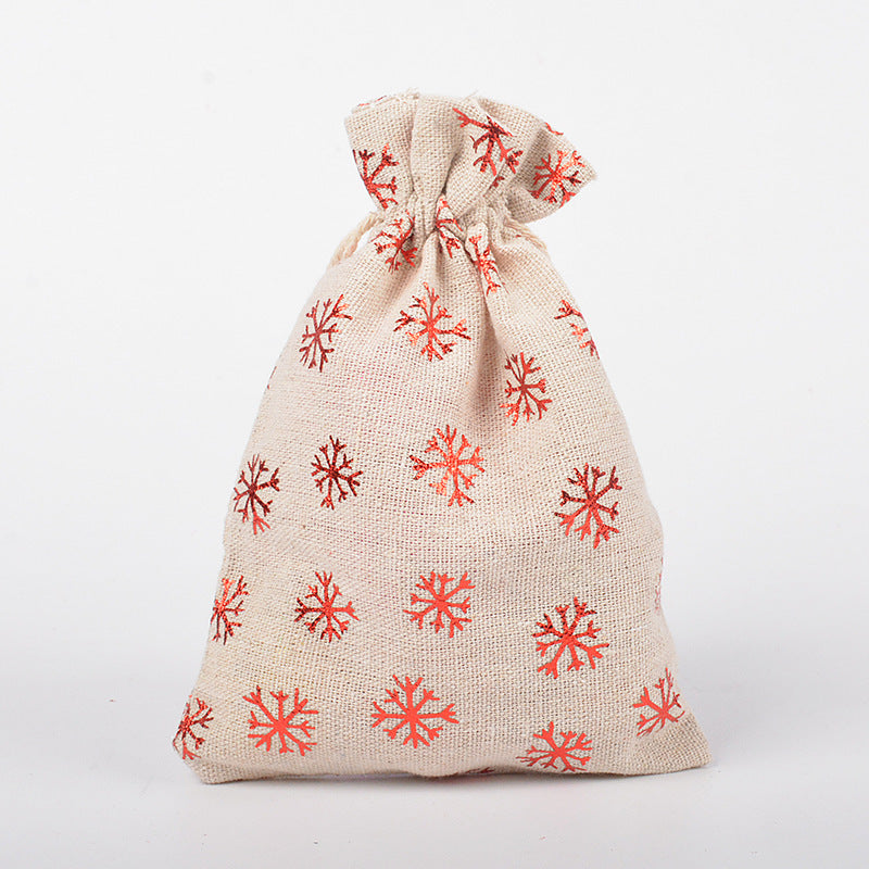 HKM-211347 Christmas Themed Cotton Linen Gift Packaging Bags, Handmade with Bronzing, 10x14cm & 13x18cm Sizes