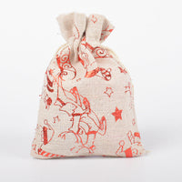 HKM-211347 Christmas Themed Cotton Linen Gift Packaging Bags, Handmade with Bronzing, 10x14cm & 13x18cm Sizes