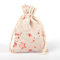 HKM-211347 Christmas Themed Cotton Linen Gift Packaging Bags, Handmade with Bronzing, 10x14cm & 13x18cm Sizes