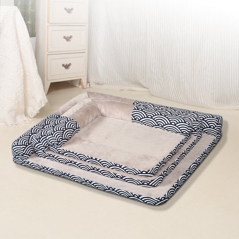 HKM-211347 Four Seasons Pet Bed - Soft Doghouse Sofa Mat in Wind Wave & Gray Arrow, Available in S, M, L