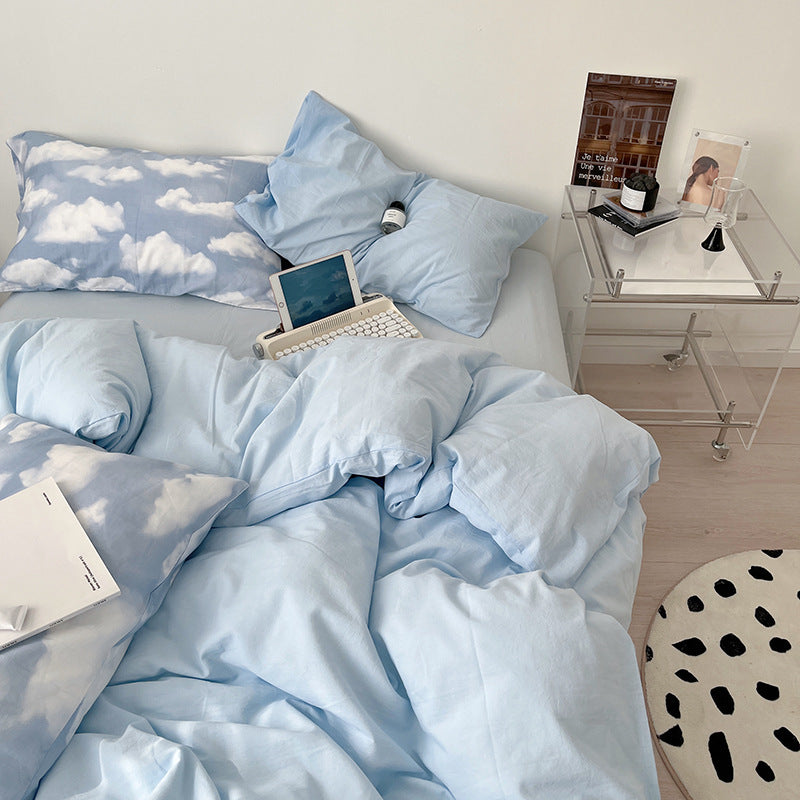 HKM-211539 Washed Cotton Four-Piece Bed Sheet Set in Multiple Sizes