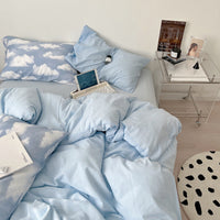 HKM-211539 Washed Cotton Four-Piece Bed Sheet Set in Multiple Sizes