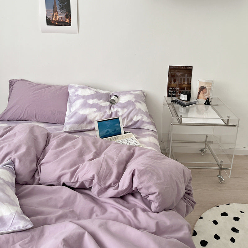 HKM-211539 Washed Cotton Four-Piece Bed Sheet Set in Multiple Sizes