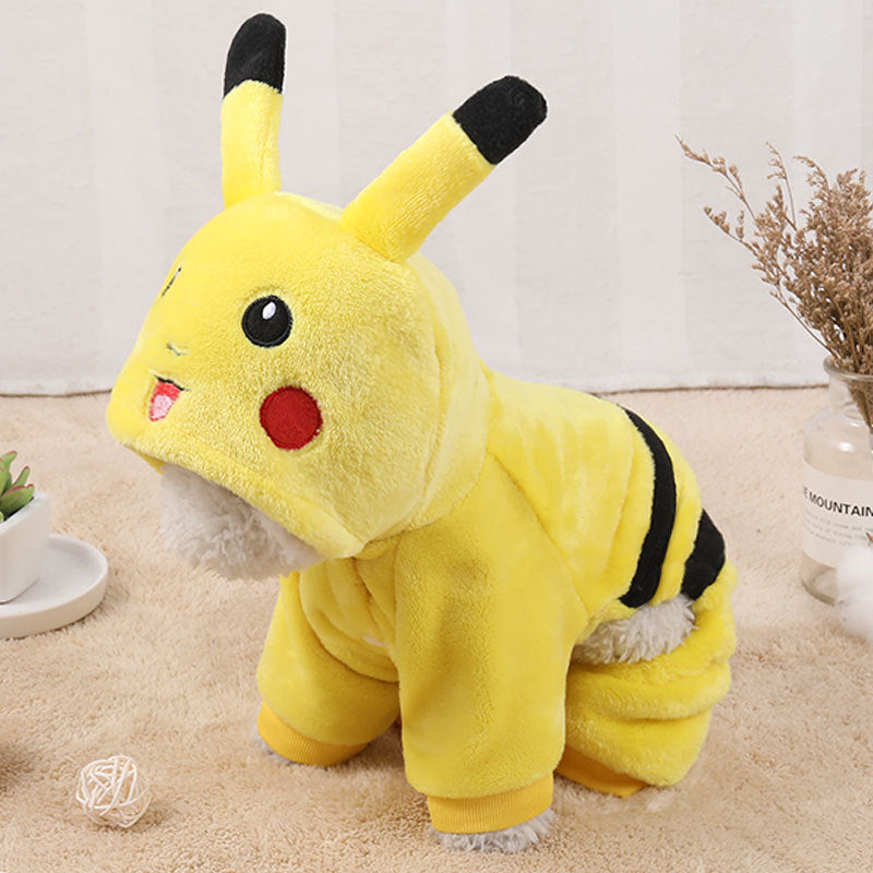 HKM-212051 Cozy Fleece Cat Costume Hoodie for Autumn and Winter - Cute Cartoon Pajamas for Cats and Small Dogs