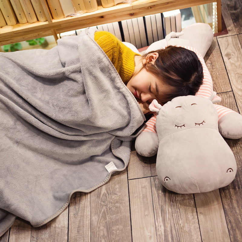 HKM-212179 Dual-Purpose Plush Cushion Blanket with Cartoon Design for Car and Home Use