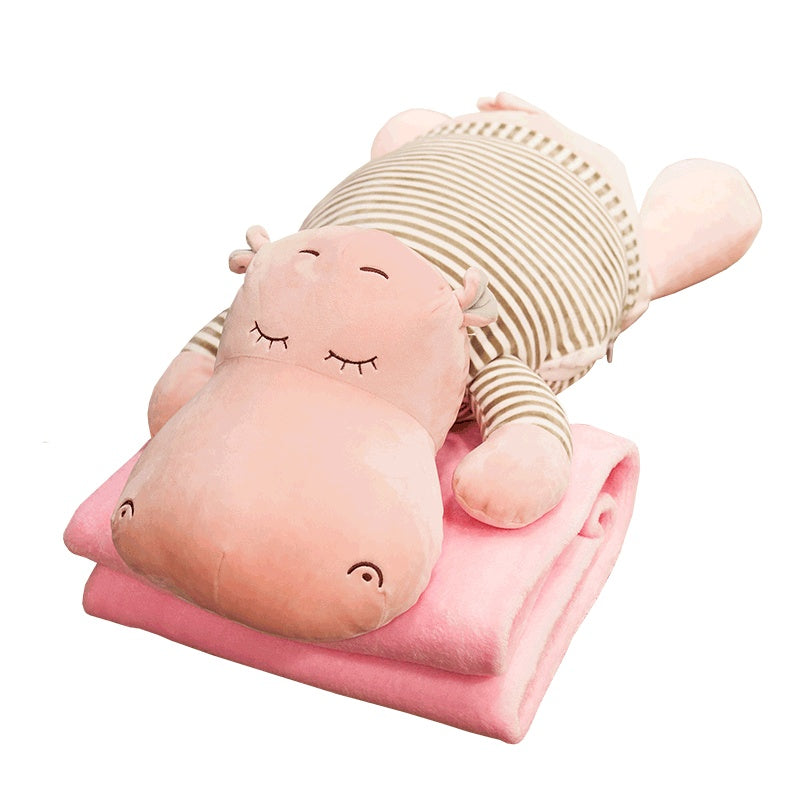 HKM-212179 Dual-Purpose Plush Cushion Blanket with Cartoon Design for Car and Home Use