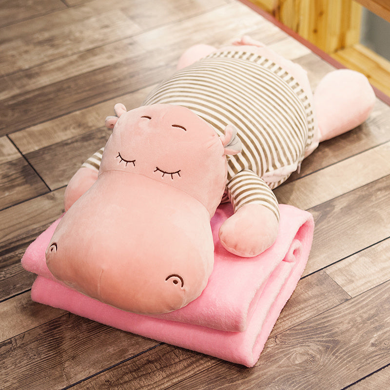 HKM-212179 Dual-Purpose Plush Cushion Blanket with Cartoon Design for Car and Home Use