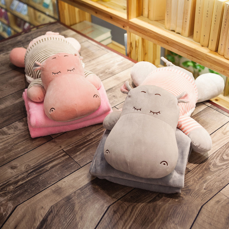 HKM-212179 Dual-Purpose Plush Cushion Blanket with Cartoon Design for Car and Home Use
