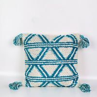 HKM-212371 Bohemian Cotton Tassel Cushion Pillowcase - Blue Weaving Design for Living Room and Bedroom