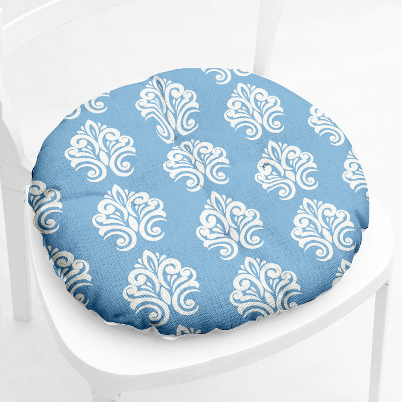 HKM-212435 Floral-Patterned Cotton Linen Chair Cushion in Round and Square Shapes with Polyester Fiber Filling