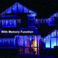 HKM-212499 Blue Icicle String Lights with 96 LEDs, 8 Flashing Modes, Waterproof, Remote Control, Ideal for Holiday Decorations