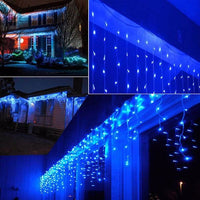 HKM-212499 Blue Icicle String Lights with 96 LEDs, 8 Flashing Modes, Waterproof, Remote Control, Ideal for Holiday Decorations